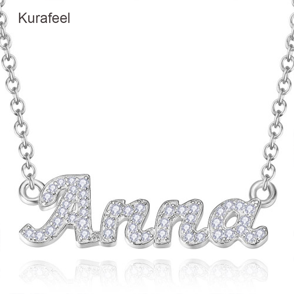Custom jewelry shiny rhinestones custom script letter name necklace